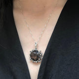 Smoky Topaz Pendant, Natural Smoky Topaz, December Birthstone, Round Silver Pendant, Topaz Pendant, Statement Pendant, Solid Silver Pendant