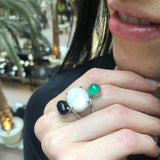 Multistone Ring, Mother of Pearl, Boho Ring, Statement Ring, June Birthstone, Artistic Ring, Chunky Ring, 925 Silver Ring, Onyx, Green Agate