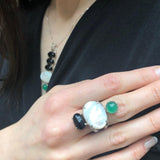 Multistone Ring, Mother of Pearl, Boho Ring, Statement Ring, June Birthstone, Artistic Ring, Chunky Ring, 925 Silver Ring, Onyx, Green Agate
