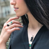 Multistone Ring, Mother of Pearl, Boho Ring, Statement Ring, June Birthstone, Artistic Ring, Chunky Ring, 925 Silver Ring, Onyx, Green Agate