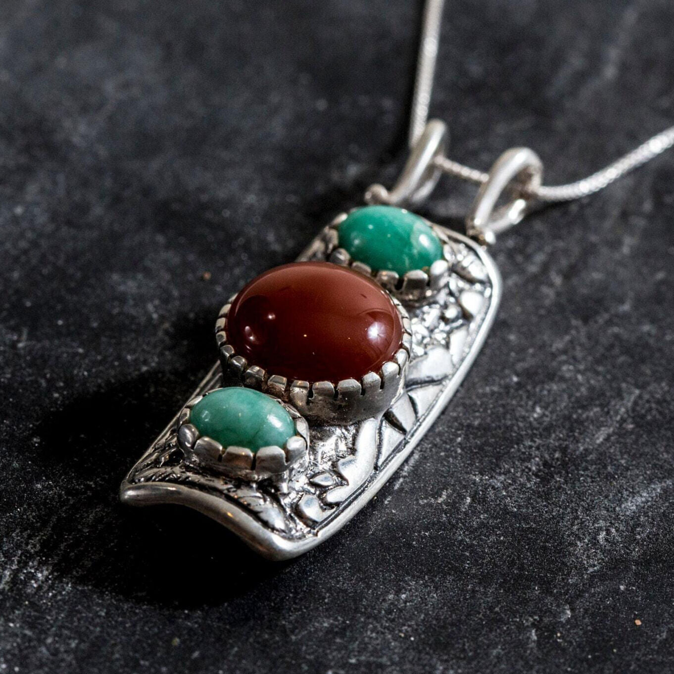 Emerald Boho Pendant, Natural Emerald, Red Agate Pendant, Tribal Pendant, Statement Pendant, Long Silver Pendant, Solid Silver, Carnelian