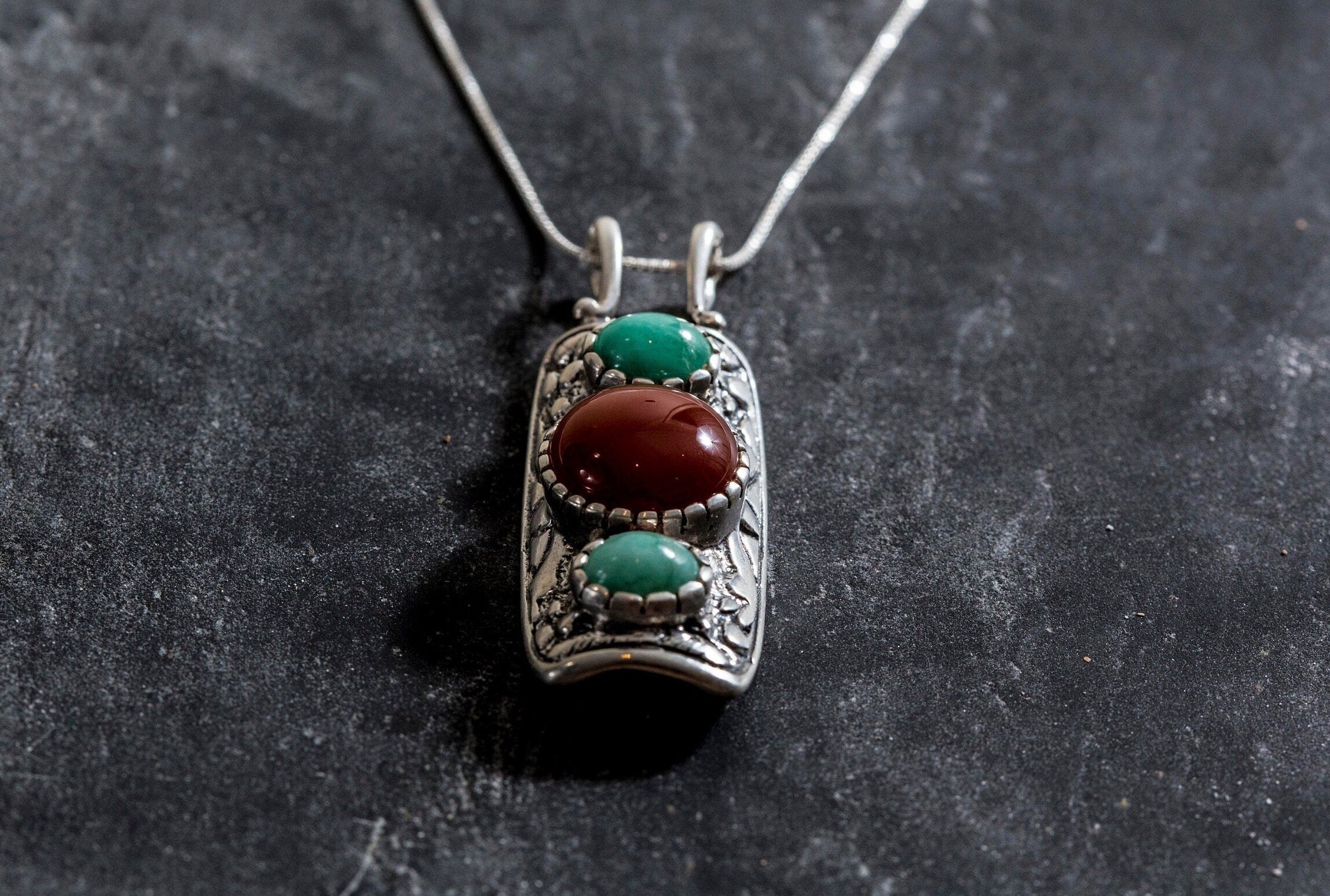 Emerald Boho Pendant, Natural Emerald, Red Agate Pendant, Tribal Pendant, Statement Pendant, Long Silver Pendant, Solid Silver, Carnelian