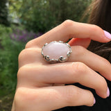 Rose Quartz Ring, Natural Rose Quartz, January Birthstone, Unique Ring, Pink Vintage Ring, Big Pink Ring, Pink Quartz Ring, 925 Silver Ring
