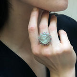 Prehnite Ring, Natural Prehnite, Statement Ring, Tourmaline Ring, Large Silver Ring, Large Prehnite, Vintage Rings, Birthstone Rings