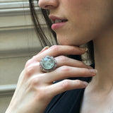 Prehnite Ring, Natural Prehnite, Statement Ring, Tourmaline Ring, Large Silver Ring, Large Prehnite, Vintage Rings, Birthstone Rings