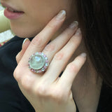 Prehnite Ring, Natural Prehnite, Statement Ring, Tourmaline Ring, Large Silver Ring, Large Prehnite, Vintage Rings, Birthstone Rings