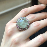 Prehnite Ring, Natural Prehnite, Statement Ring, Tourmaline Ring, Large Silver Ring, Large Prehnite, Vintage Rings, Birthstone Rings