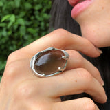 Smoky Topaz Ring, Natural Smoky Topaz, Large Oval Ring, Brown Ring, December Birthstone, Statement Ring, Chunky Ring, Solid Silver Ring
