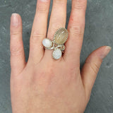 Moonstone Ring, Prehnite Ring, Natural Moonstone, June Birthstone, Three Stone Ring, Statement Ring, Boho Ring, Large Ring, Rare By Adina