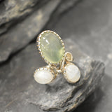 Moonstone Ring, Prehnite Ring, Natural Moonstone, June Birthstone, Three Stone Ring, Statement Ring, Boho Ring, Large Ring, Rare By Adina