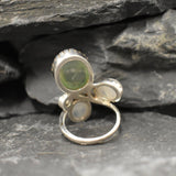 Moonstone Ring, Prehnite Ring, Natural Moonstone, June Birthstone, Three Stone Ring, Statement Ring, Boho Ring, Large Ring, Rare By Adina