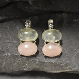 Large Stone Earrings, Rose Quartz Studs, Prehnite Earrings, Statement Earrings, January Birthstone, Large Studs, Sterling Silver Earrings