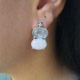 Large Stone Earrings, Rose Quartz Studs, Prehnite Earrings, Statement Earrings, January Birthstone, Large Studs, Sterling Silver Earrings