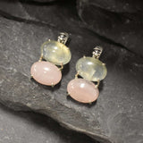 Large Stone Earrings, Rose Quartz Studs, Prehnite Earrings, Statement Earrings, January Birthstone, Large Studs, Sterling Silver Earrings