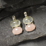 Large Stone Earrings, Rose Quartz Studs, Prehnite Earrings, Statement Earrings, January Birthstone, Large Studs, Sterling Silver Earrings