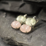 Large Stone Earrings, Rose Quartz Studs, Prehnite Earrings, Statement Earrings, January Birthstone, Large Studs, Sterling Silver Earrings