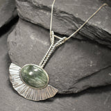 Seraphinite Pendant, Natural Seraphinite, Long Heavy Pendant, Sterling Silver Pendant, Statement Necklace, Artisan Pendant, Seraphim Pendant