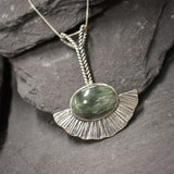 Seraphinite Pendant, Natural Seraphinite, Long Heavy Pendant, Sterling Silver Pendant, Statement Necklace, Artisan Pendant, Seraphim Pendant
