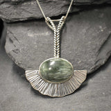 Seraphinite Pendant, Natural Seraphinite, Long Heavy Pendant, Sterling Silver Pendant, Statement Necklace, Artisan Pendant, Seraphim Pendant