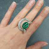 Crescent Ring, Natural Malachite Ring, Statement Ring, Tribal Ring, Large Green Ring, Vintage Ring, Green Crescent Ring, Solid Silver Ring