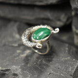 Crescent Ring, Natural Malachite Ring, Statement Ring, Tribal Ring, Large Green Ring, Vintage Ring, Green Crescent Ring, Solid Silver Ring