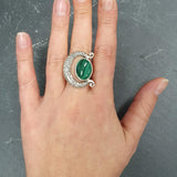 Crescent Ring, Natural Malachite Ring, Statement Ring, Tribal Ring, Large Green Ring, Vintage Ring, Green Crescent Ring, Solid Silver Ring