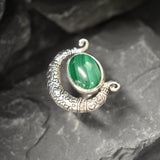 Crescent Ring, Natural Malachite Ring, Statement Ring, Tribal Ring, Large Green Ring, Vintage Ring, Green Crescent Ring, Solid Silver Ring