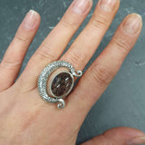 Crescent Ring, Rutilated Quartz Ring, Natural Quartz, Black Rutilated Quartz, Statement Ring, Tribal Rings, Bohemian Ring, Solid Silver Ring