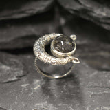 Crescent Ring, Rutilated Quartz Ring, Natural Quartz, Black Rutilated Quartz, Statement Ring, Tribal Rings, Bohemian Ring, Solid Silver Ring