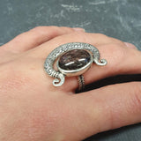 Crescent Ring, Rutilated Quartz Ring, Natural Quartz, Black Rutilated Quartz, Statement Ring, Tribal Rings, Bohemian Ring, Solid Silver Ring
