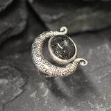 Crescent Ring, Rutilated Quartz Ring, Natural Quartz, Black Rutilated Quartz, Statement Ring, Tribal Rings, Bohemian Ring, Solid Silver Ring