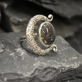 Crescent Ring, Rutilated Quartz Ring, Natural Quartz, Black Rutilated Quartz, Statement Ring, Tribal Rings, Bohemian Ring, Solid Silver Ring