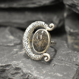 Crescent Ring, Rutilated Quartz Ring, Natural Quartz, Black Rutilated Quartz, Statement Ring, Tribal Rings, Bohemian Ring, Solid Silver Ring
