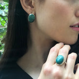 Chrysocolla Earrings, Natural Chrysocolla, Sagittarius Pendant, Oval Earrings, Artisan Earrings, Vintage Earrings, Solid Silver Earrings