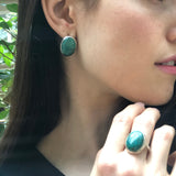 Chrysocolla Earrings, Natural Chrysocolla, Sagittarius Pendant, Oval Earrings, Artisan Earrings, Vintage Earrings, Solid Silver Earrings