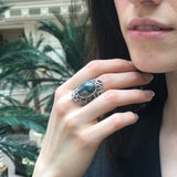Ocean Jasper Ring, Natural Ocean Jasper, Vintage Ring, Statement Ring, Green Ring, Chunky Ring, Artistic Ring, Large Ring, Solid Silver Ring