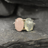 Statement Ring, Rose Quartz Ring, Prehnite Ring, Bohemian Ring, Two Stone Ring, January Birthstone, Large Gemstone Ring, Solid Silver Ring