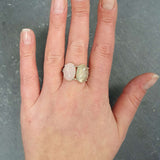 Statement Ring, Rose Quartz Ring, Prehnite Ring, Bohemian Ring, Two Stone Ring, January Birthstone, Large Gemstone Ring, Solid Silver Ring