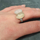 Statement Ring, Rose Quartz Ring, Prehnite Ring, Bohemian Ring, Two Stone Ring, January Birthstone, Large Gemstone Ring, Solid Silver Ring