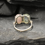 Statement Ring, Rose Quartz Ring, Prehnite Ring, Bohemian Ring, Two Stone Ring, January Birthstone, Large Gemstone Ring, Solid Silver Ring