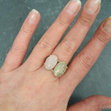 Statement Ring, Rose Quartz Ring, Prehnite Ring, Bohemian Ring, Two Stone Ring, January Birthstone, Large Gemstone Ring, Solid Silver Ring