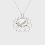 Shell Pendant, Mother of Pearl, White Flower Pendant, June Birthstone, Lotus Pendant, Artistic Pendant, Shell of Pearl, Solid Silver Pendant