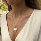 Shell Pendant, Mother of Pearl, White Flower Pendant, June Birthstone, Lotus Pendant, Artistic Pendant, Shell of Pearl, Solid Silver Pendant
