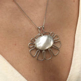 Shell Pendant, Mother of Pearl, White Flower Pendant, June Birthstone, Lotus Pendant, Artistic Pendant, Shell of Pearl, Solid Silver Pendant