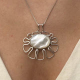 Shell Pendant, Mother of Pearl, White Flower Pendant, June Birthstone, Lotus Pendant, Artistic Pendant, Shell of Pearl, Solid Silver Pendant