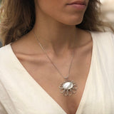 Shell Pendant, Mother of Pearl, White Flower Pendant, June Birthstone, Lotus Pendant, Artistic Pendant, Shell of Pearl, Solid Silver Pendant