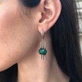 Green Agate Earrings, Natural Agate, Nordic Earrings, Long Earrings, Dangling Earrings, Vintage Earrings, Heavy Earrings, Silver Earrings