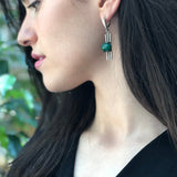 Green Agate Earrings, Natural Agate, Nordic Earrings, Long Earrings, Dangling Earrings, Vintage Earrings, Heavy Earrings, Silver Earrings