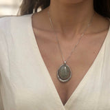 Tribal Pendant, Prehnite Pendant, Statement Pendant, May Birthstone, Large Pendant, Vintage Pendant, Green Pendant, Solid Silver Pendant