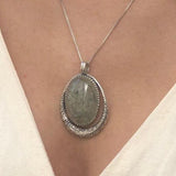 Tribal Pendant, Prehnite Pendant, Statement Pendant, May Birthstone, Large Pendant, Vintage Pendant, Green Pendant, Solid Silver Pendant